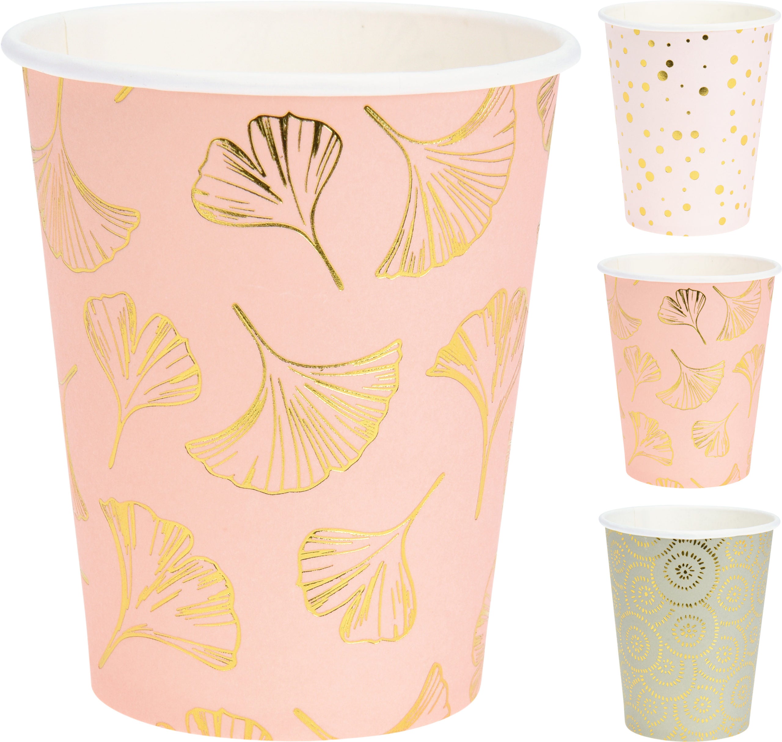 Set 8 Bicchieri Carta Decoro Foglie Light Gold