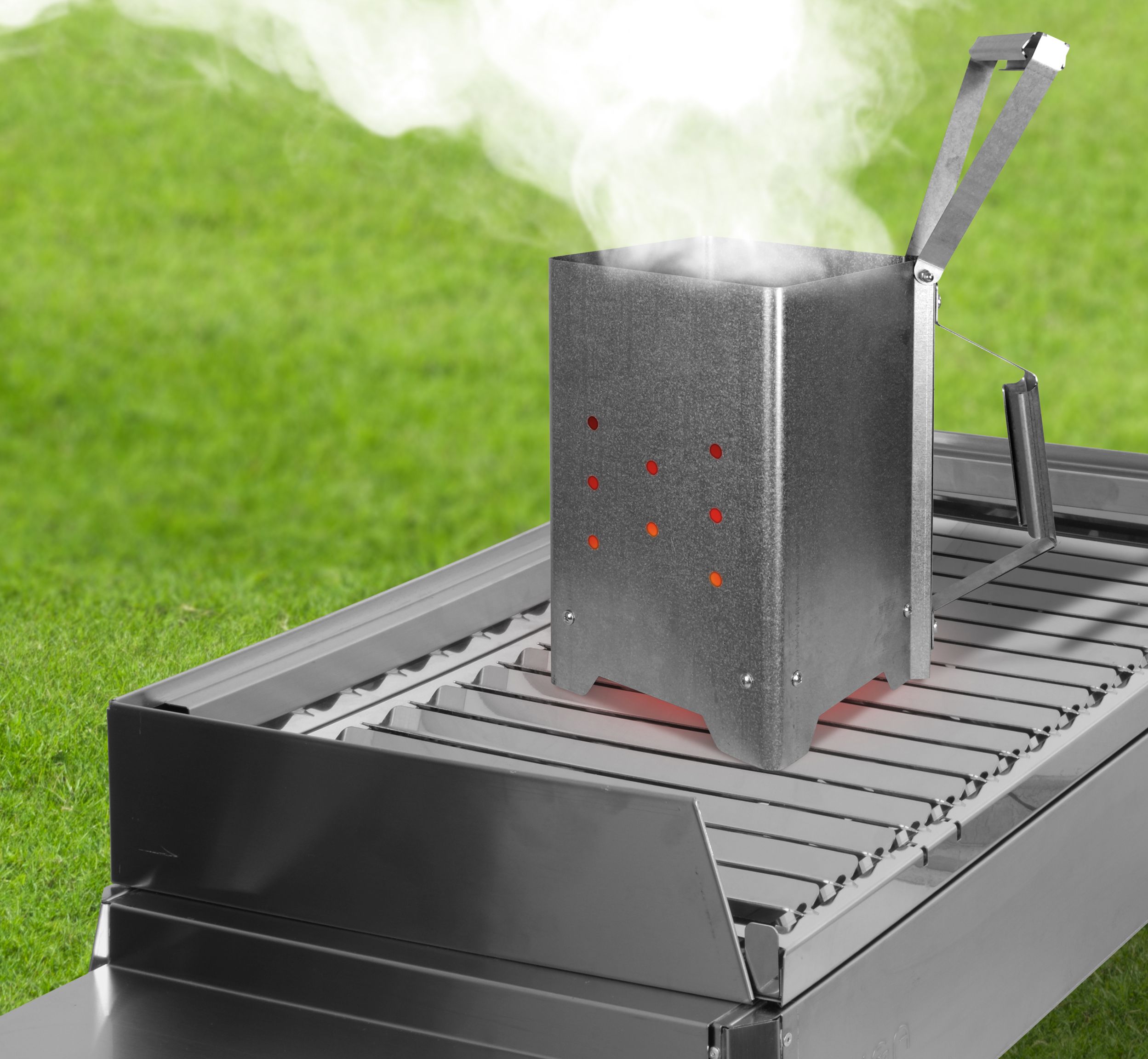 Caminetto Accendi Carbone Nerone con quattro piedi supporto e maniglia laterale per trasferimento sicuro brace ardente nel barbecue | Demattes.it