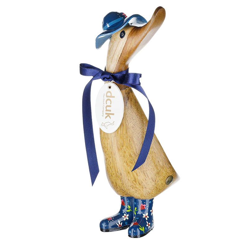 Anatra Legno Duck Company Blu Decoro Floreale