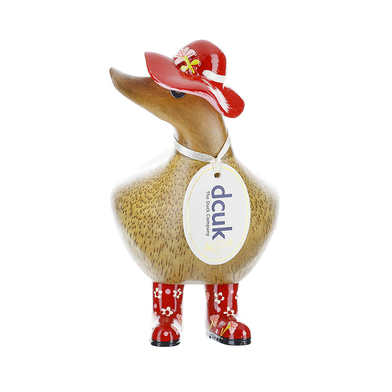 Anatra Legno Duck Company Pois Rosso Disegno Florale
