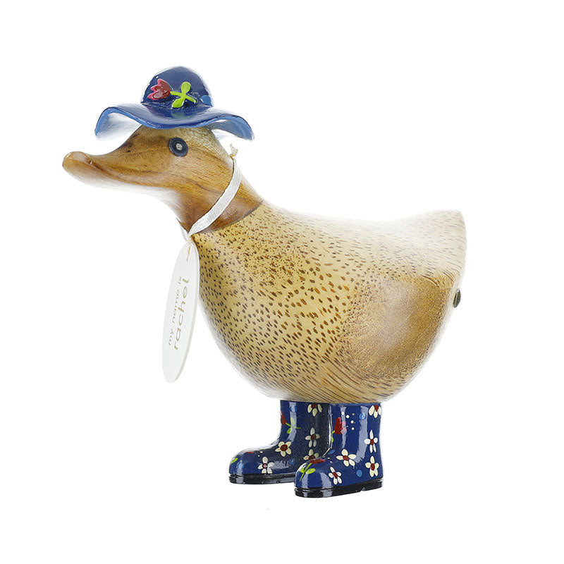 Anatra Legno Duck Company Pois Blu Disegno Florale