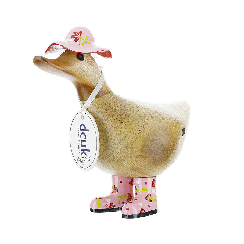 Anatra Legno Duck Company Pois Rosa Disegno Florale