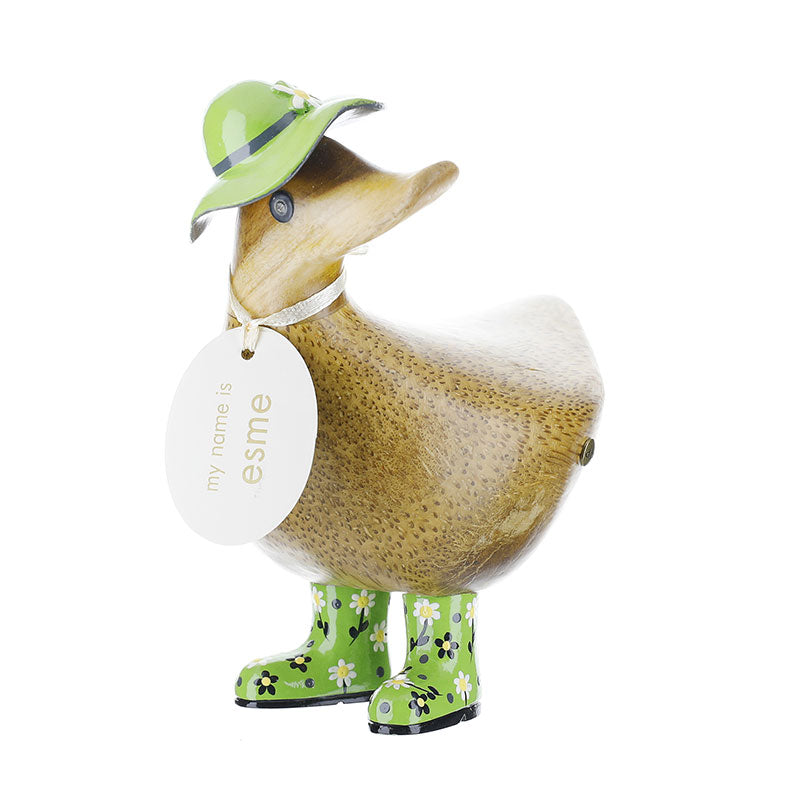 Anatra Legno Duck Company Pois Verde Disegno Florale