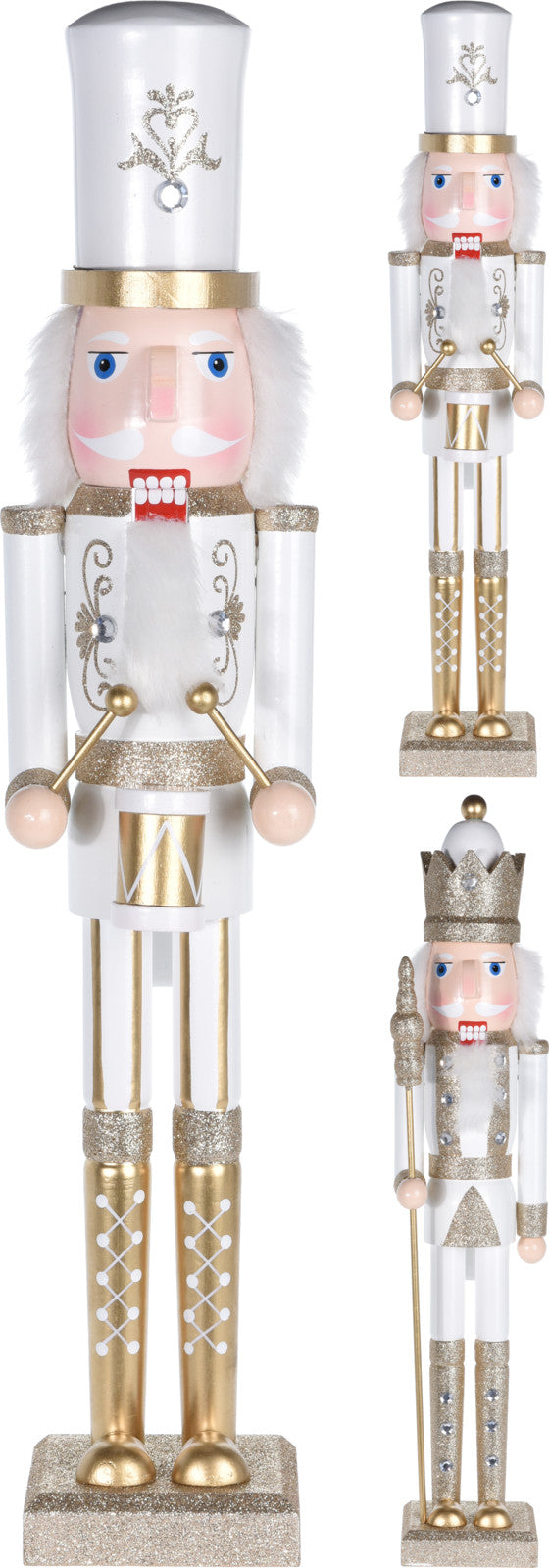 Schiaccianoci decorativo in legno bianco e oro da 55 cm per decorazione natalizia - DeMatteis.it