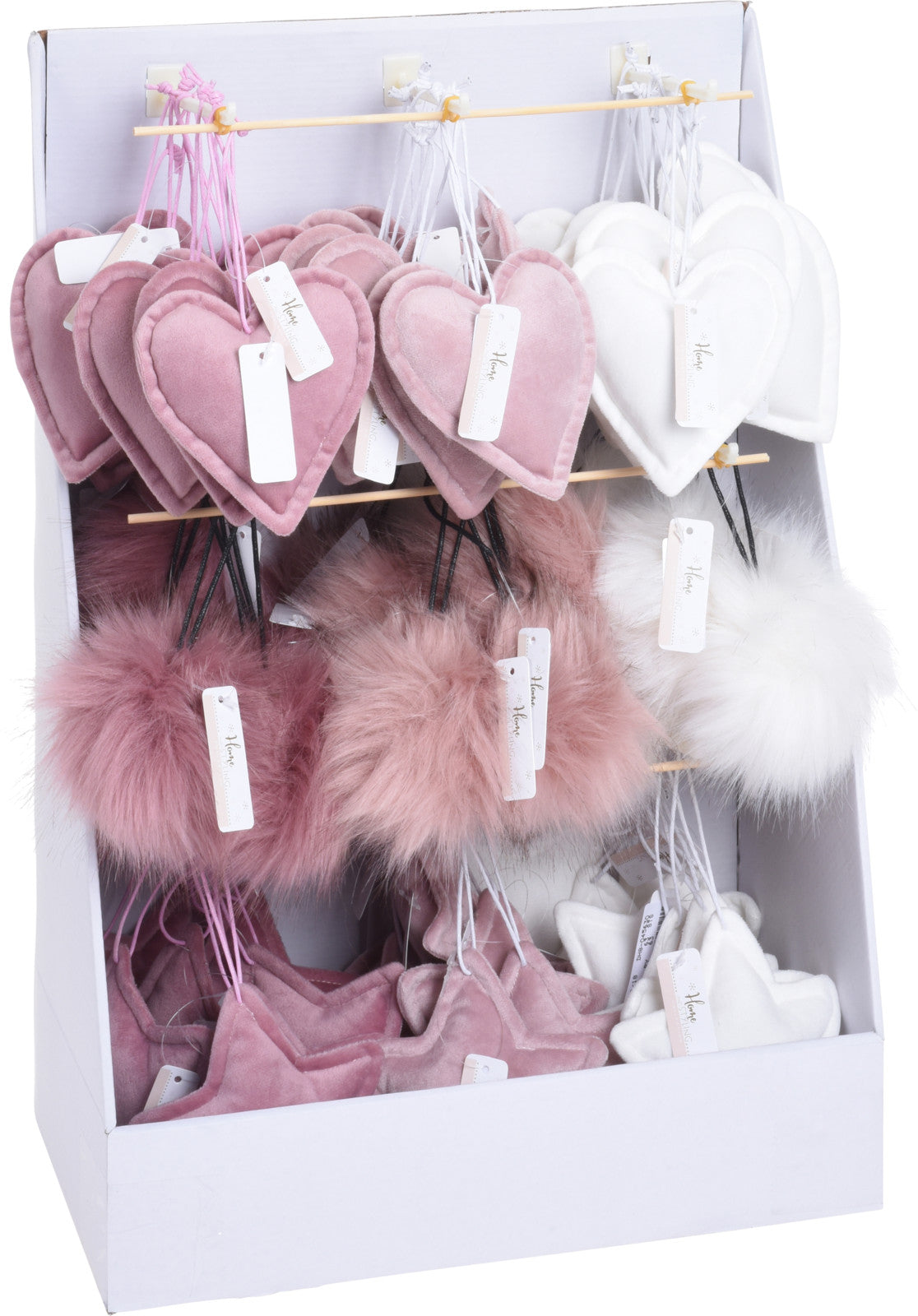 Ornamenti di Natale in velluto con pelo decorazioni natalizie a forma di cuore e stelle con pon pon per albero e addobbi festivi - DeMatteis.it