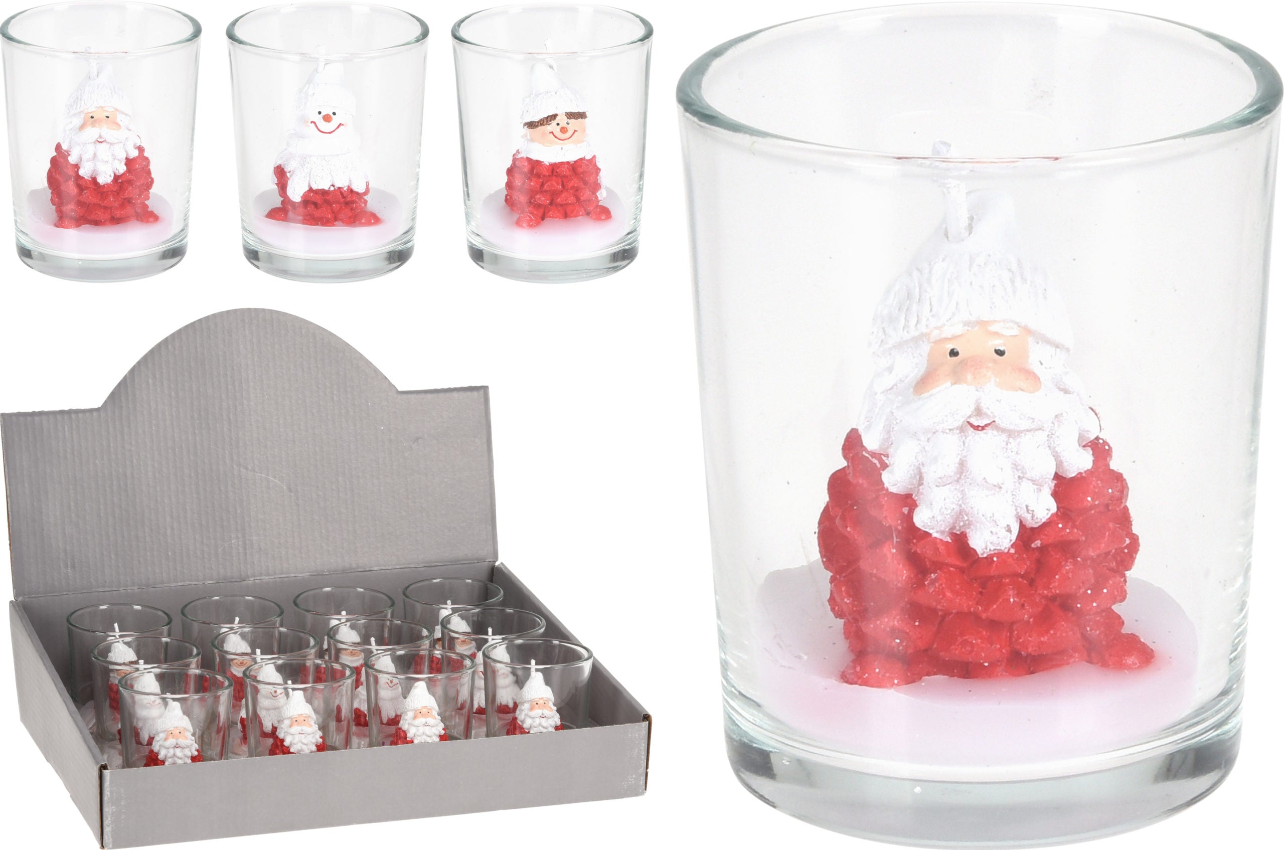 Tealight Babbo Natale candeline decorative natalizie in vetro 5x6 cm per illuminazione festiva - DeMatteis.it