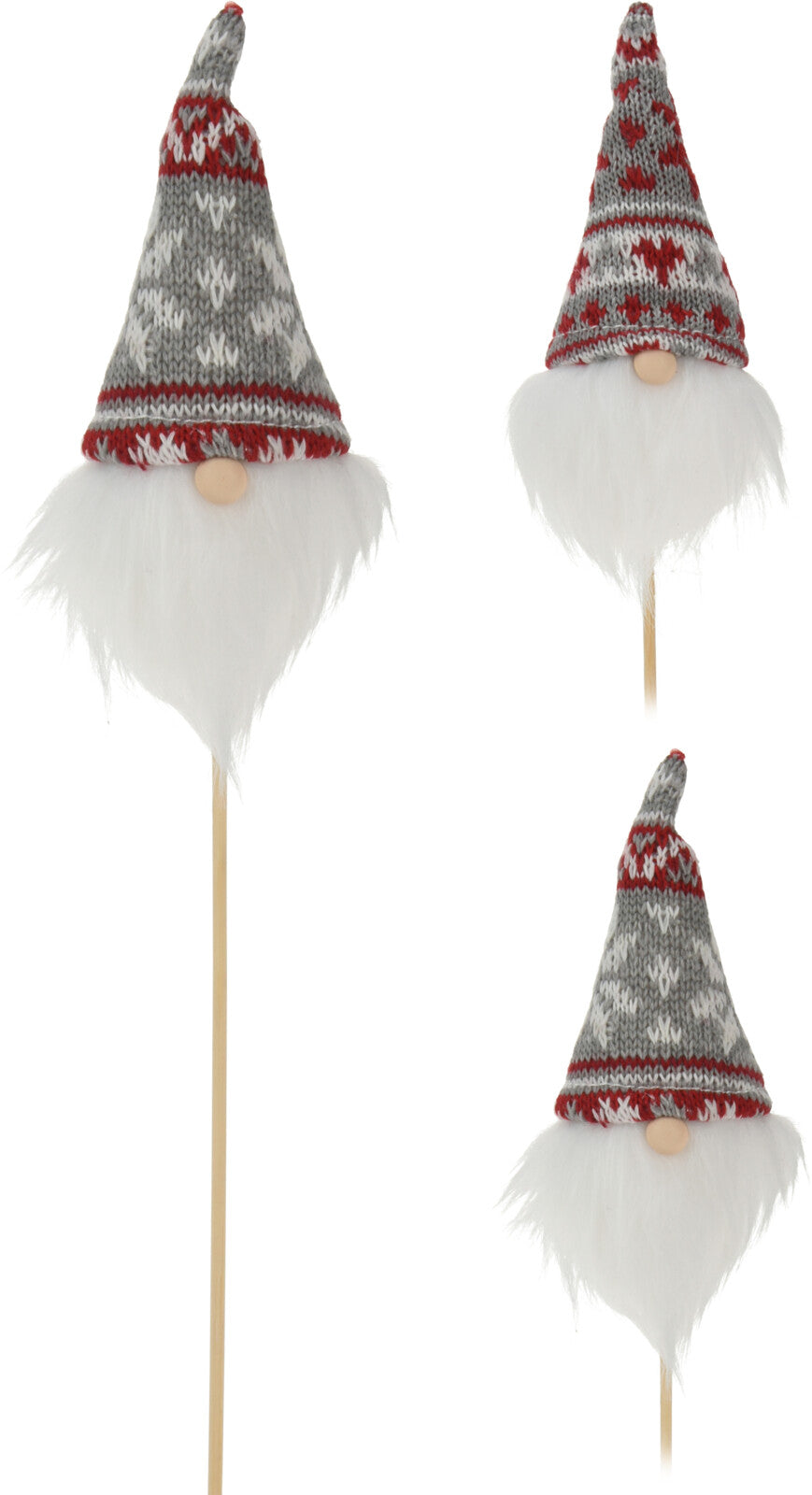 Gnomo da infilare per piante decorativo natalizio con cappello in maglia e bastoncino di supporto - DeMatteis.it