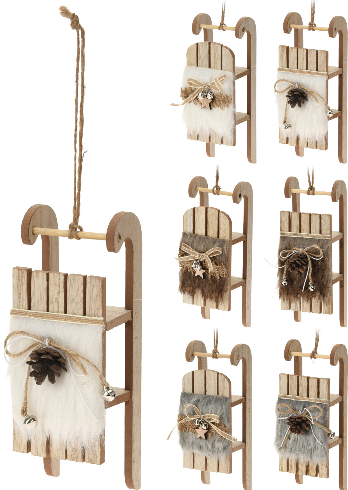 Pendente Slitta decorativa in legno 14 x 5 cm con finiture naturali per decorazioni natalizie - DeMatteis.it