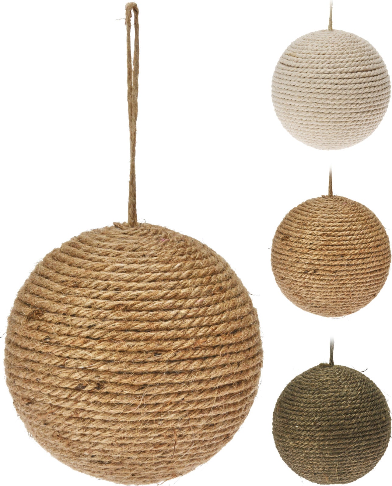 Pallina di Natale in iuta 11 cm decorazione natalizia artigianale con cordino per appendere - DeMatteis.it