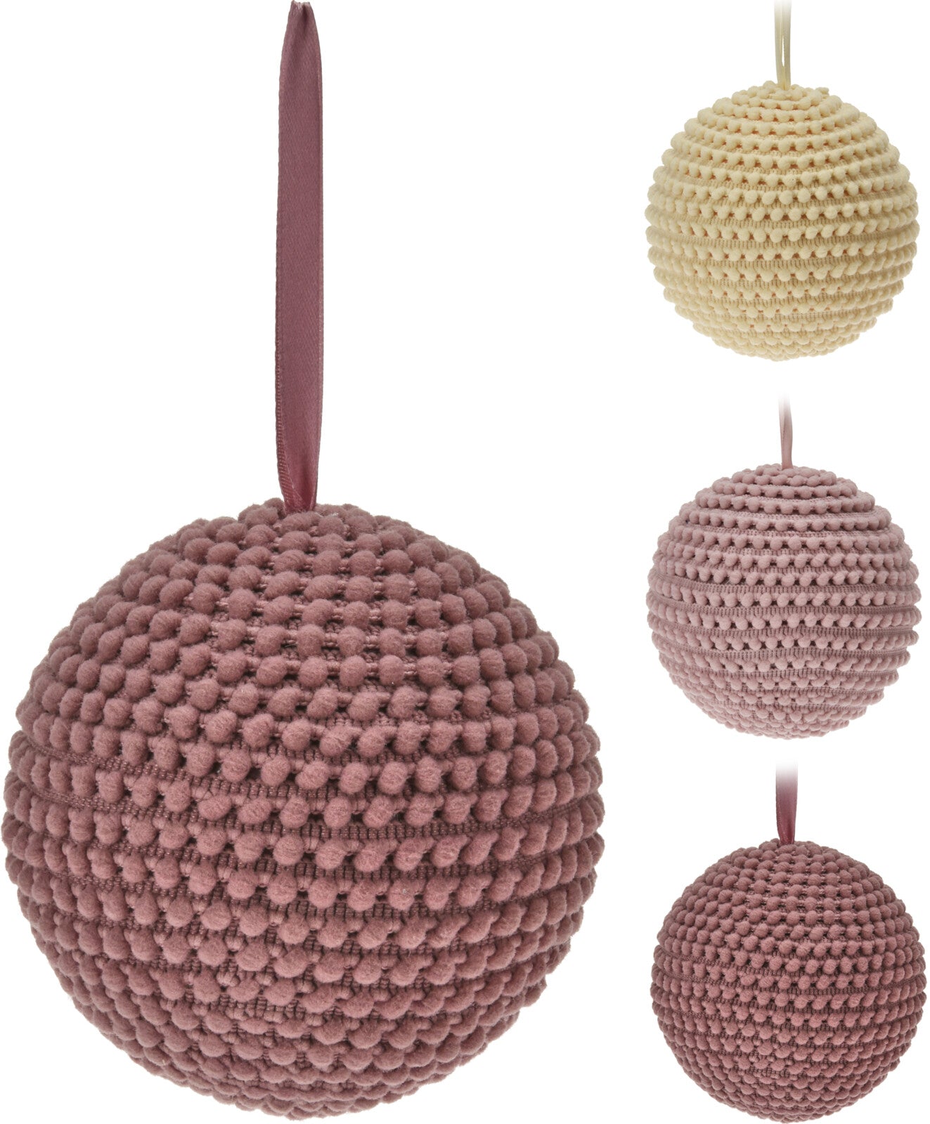 Pallina di Natale rosa 13 cm decorazione natalizia con texture a rilievo e nastro per appendere - DeMatteis.it