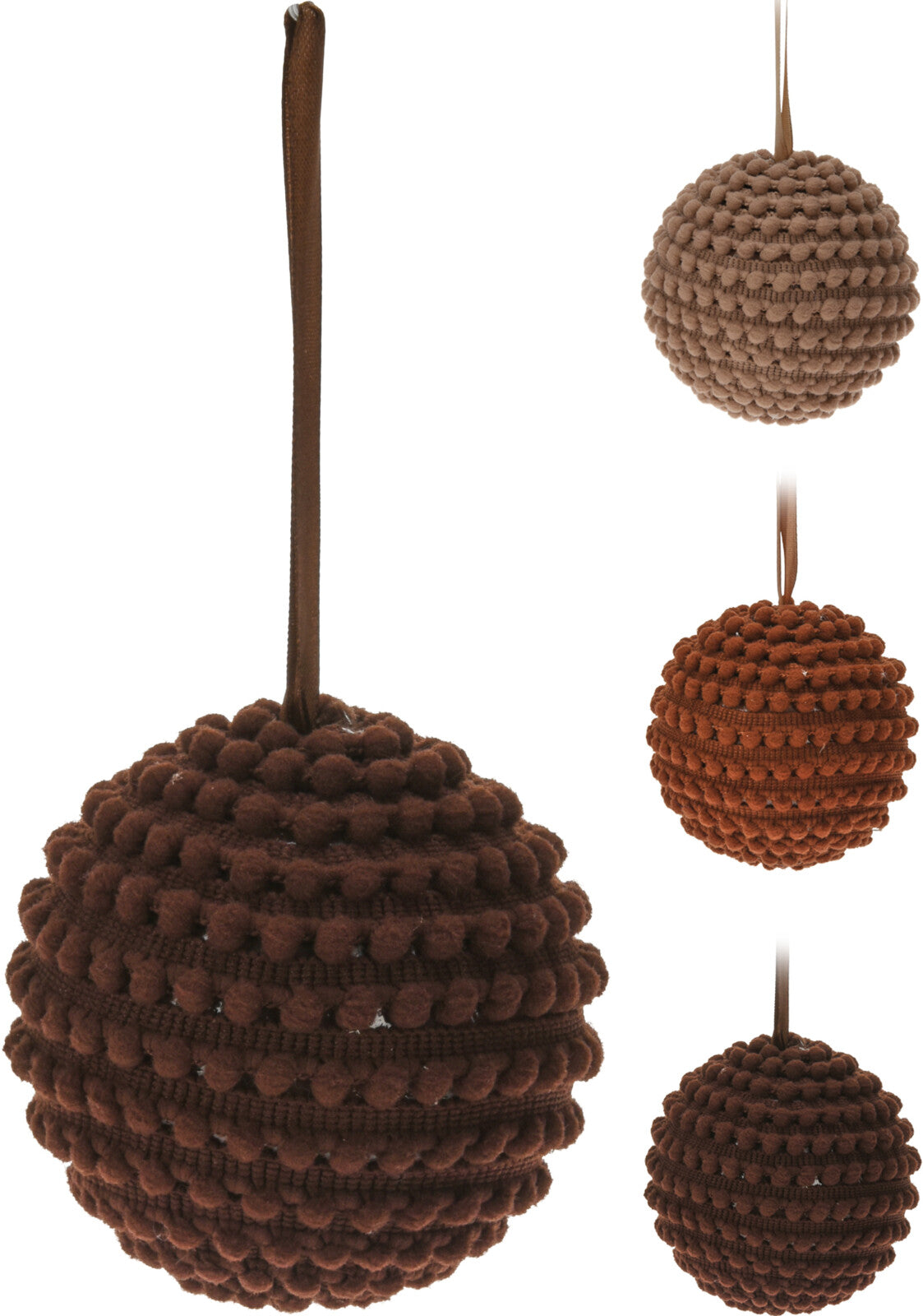 Pallina Di Natale Marrone 9 cm decorazione natalizia con superficie testurizzata e cordino per appendere - DeMatteis.it
