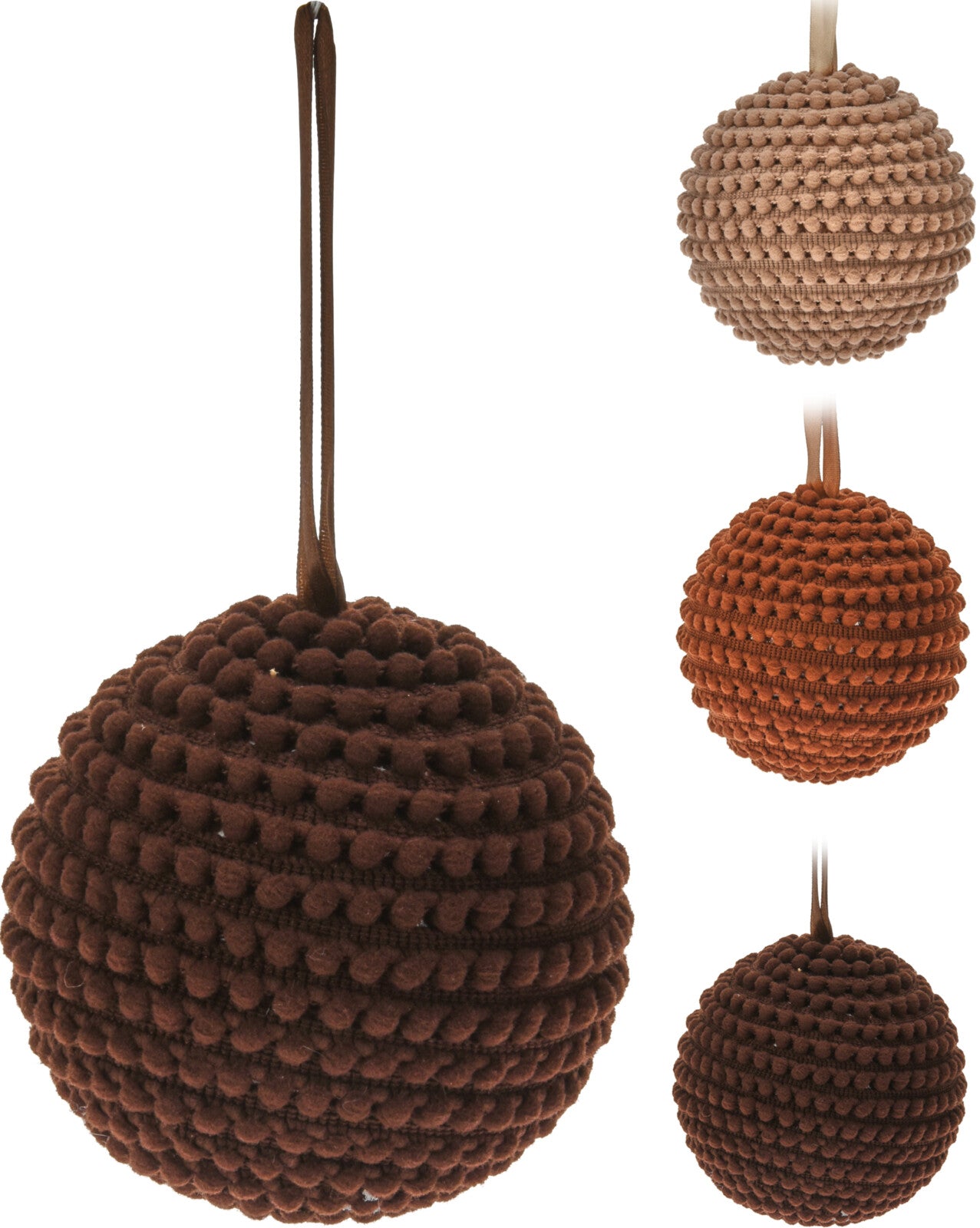 Pallina di Natale marrone decorativa da 11 cm con superficie texturizzata per addobbi natalizi - DeMatteis.it