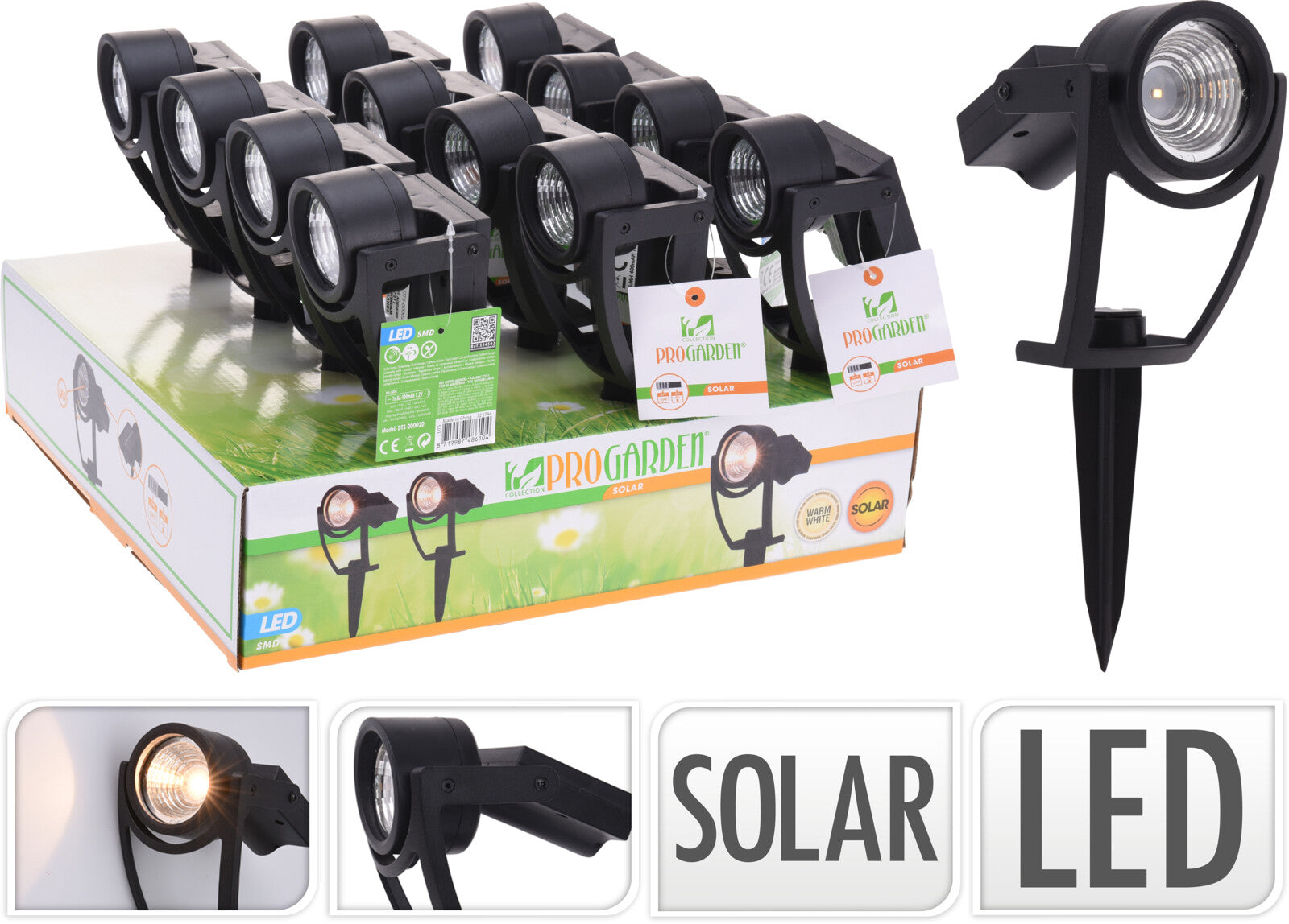 Lampada Solare Nero 11X23 Cm Luce Calda