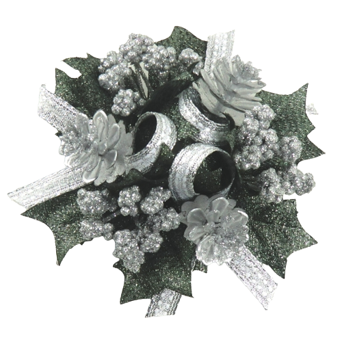 Corona Fiori Argento Ghiacciati diametro 10 cm decorazione natalizia con elementi argentati e nastri - DeMatteis.it