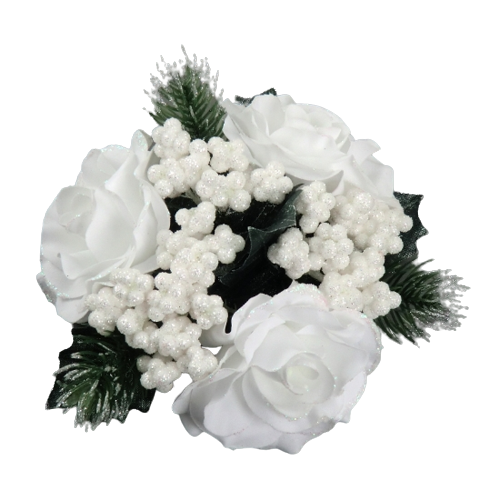 Corona Fiori Rose Bianche Ghiacciate diametro 13 cm per decorazioni floreali artificiali - DeMatteis.it