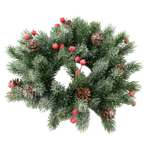 Corona natalizia in pino con pigne e bacche decorative diametro 26 cm effetto innevato per addobbi natalizi - DeMatteis.it