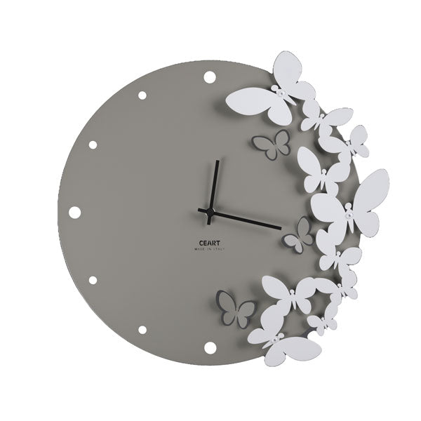 Orologio Metallo Farfalle 3D Tortora Bianco