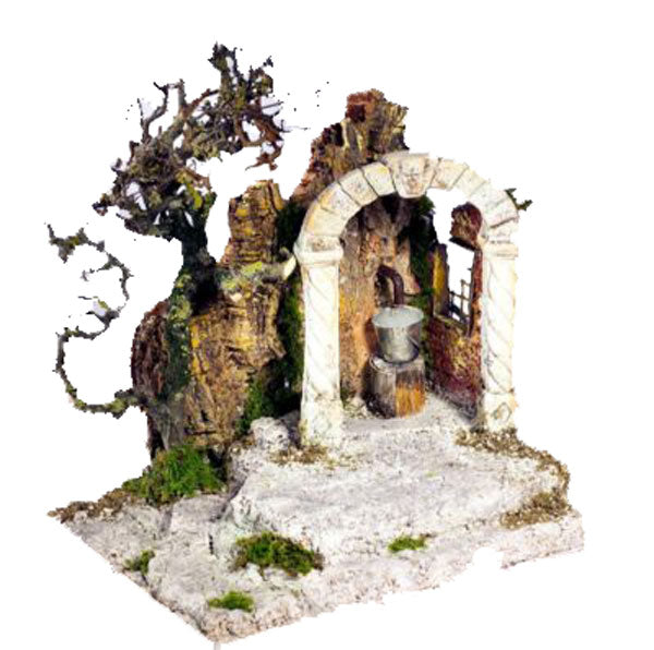 Fontana Presepe Con Arco ambientazione per presepe con struttura ad arco e albero laterale - DeMatteis.it