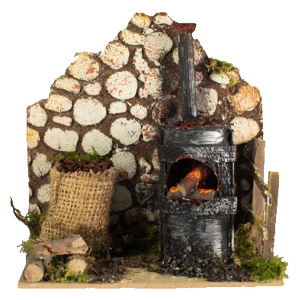 Fornace Castagnaro Per Presepe, ambientazione artigianale italiana per presepe con fornace illuminata - DeMatteis.it
