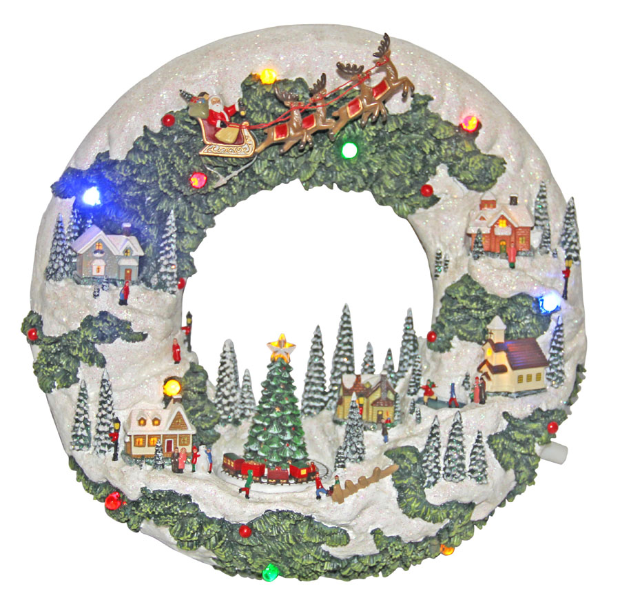 Carillon Decorazione Porta natalizia con villaggio innevato, luci LED e melodia musicale - DeMatteis.it