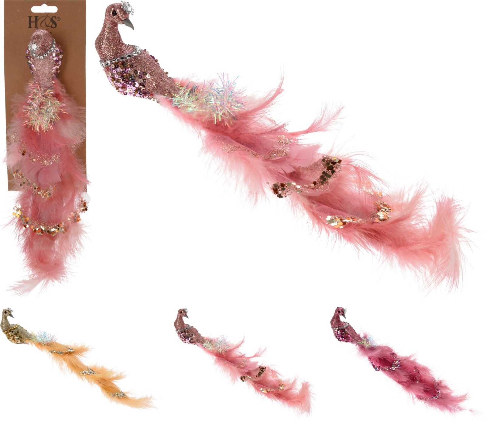 Pavone decorativo con clip da 34 cm per addobbi natalizi e decorazioni festive - DeMatteis.it