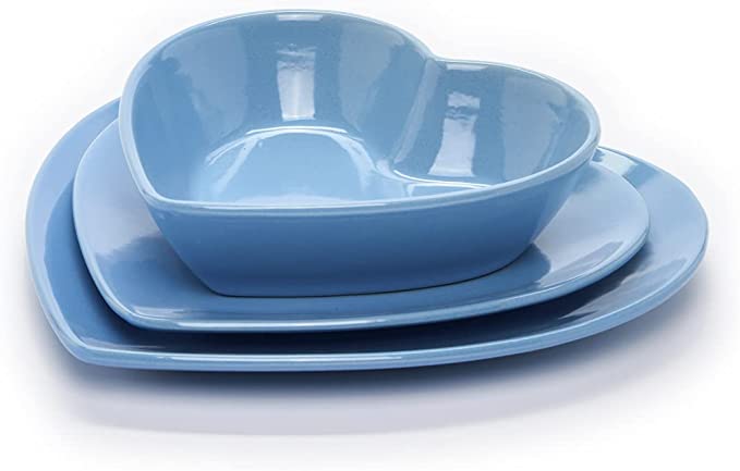 Servizio 18 Piatti A Forma Di Cuore Blu Pastello
