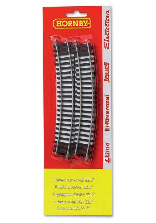 Binari Curvi Set 4 Hornby per modellismo ferroviario, 4 binari curvi R2 raggio 22,5° per treni in miniatura - DeMatteis.it