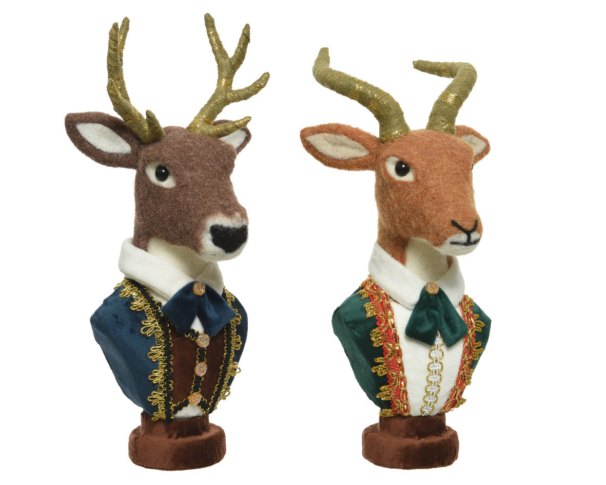 Testa Cervo Su Supporto decorativo con abiti eleganti dimensioni 14 x 12 x 32 cm oggetto ornamentale - DeMatteis.it