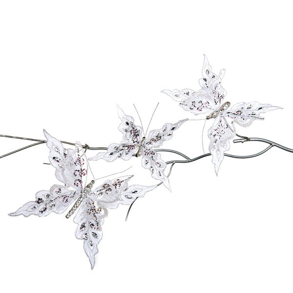 Set 3 Farfalle Clip Bianca 23 cm decorazioni con strass per capelli o accessori - DeMatteis.it