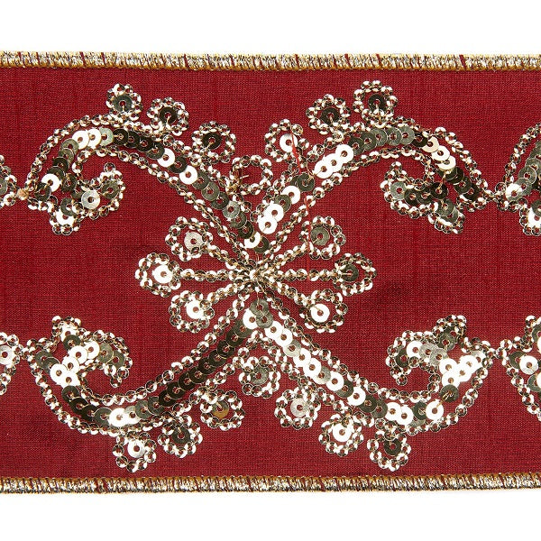 Nastro Damascato Rosso H 10 cm 455 cm per decorazioni con paillettes dorate - DeMatteis.it