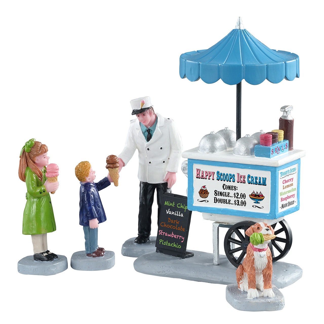 Happy Scoops Ice Cream Cart Lemax per villaggi in miniatura con venditore e personaggi - DeMatteis.it