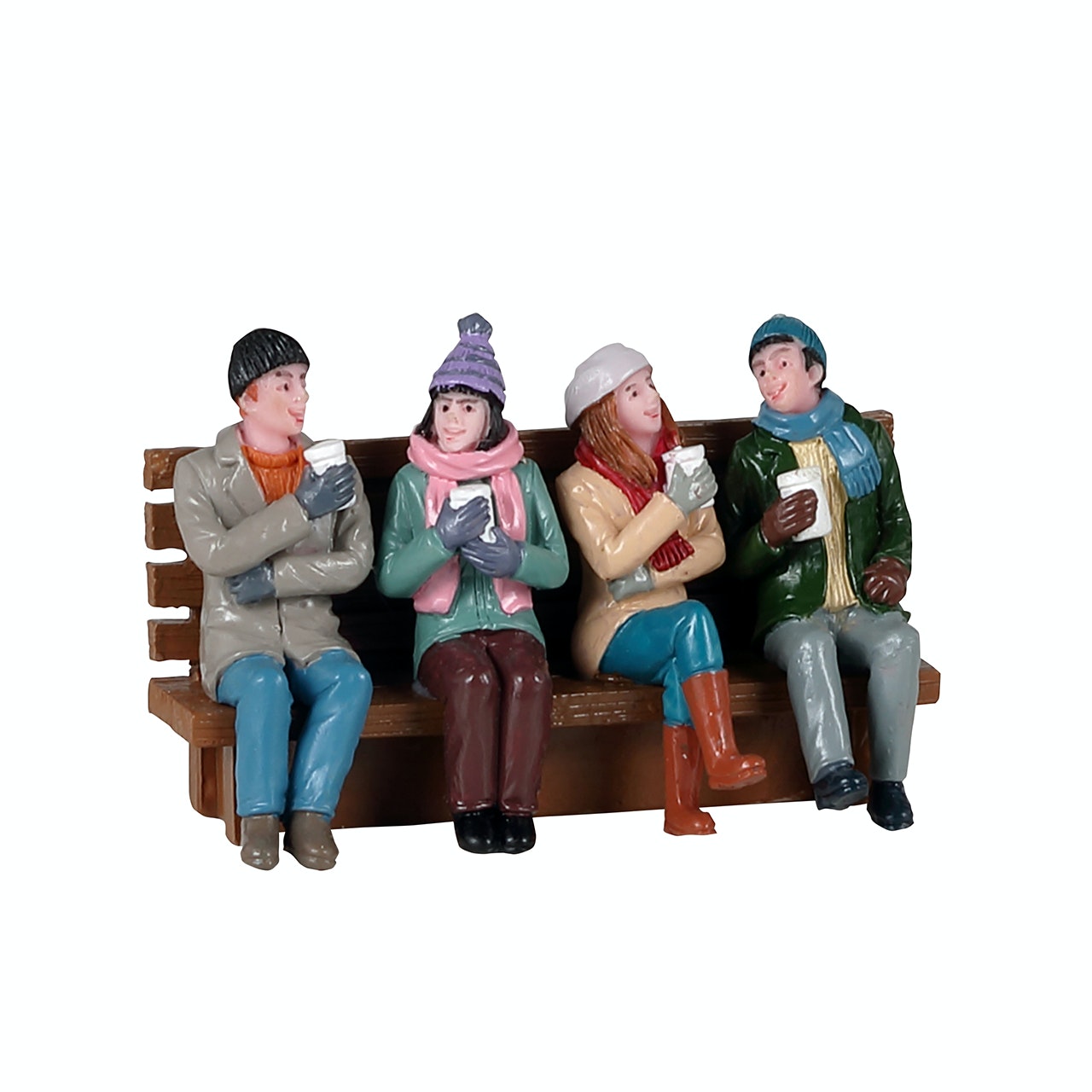 Coffee And Friends Lemax figurine decorativa per villaggio natalizio con quattro personaggi su panchina - DeMatteis.it