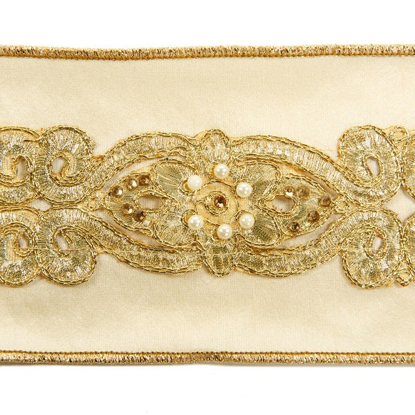 Nastro Crema Oro Decorato H 10 cm per decorazioni e confezioni regalo larghezza 10 cm lunghezza 5 metri - DeMatteis.it
