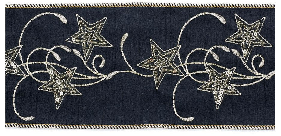Nastro decorativo con stelle ricamate nero e champagne larghezza 10 cm lunghezza 4,5 m per confezioni regalo - DeMatteis.it