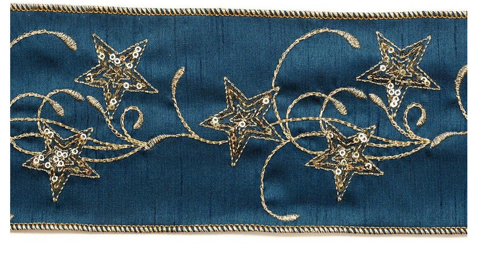 Nastro decorativo con stelle blu e champagne larghezza 10 cm lunghezza 4,5 m per confezioni regalo - DeMatteis.it