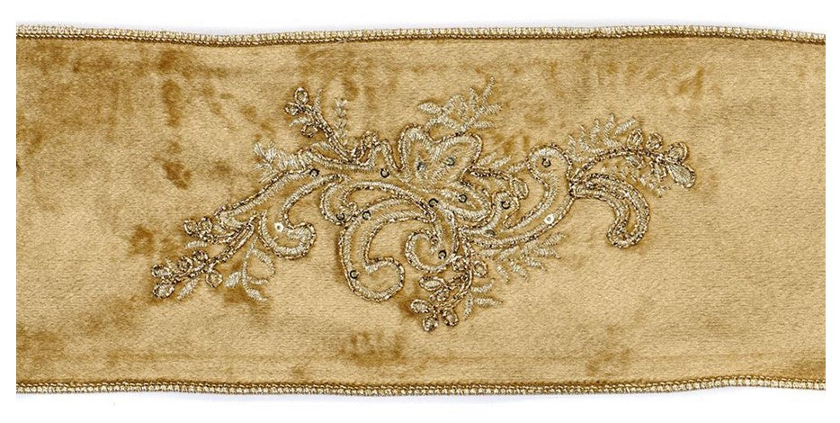 Nastro Velluto Con Foglia Oro/Champagne per decorazioni da 10 cm di larghezza e 4,5 m di lunghezza - DeMatteis.it