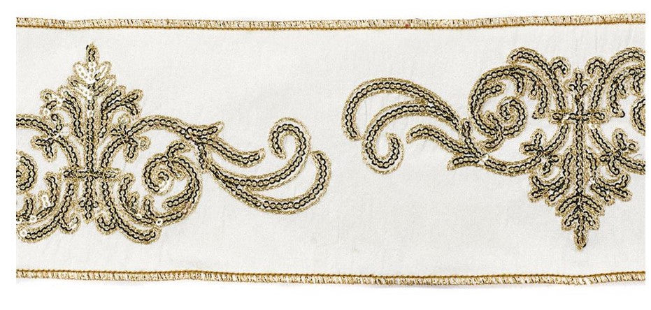 Nastro decorativo crema con ricami floreali dorati larghezza 10 cm lunghezza 4,5 m per confezioni regalo - DeMatteis.it