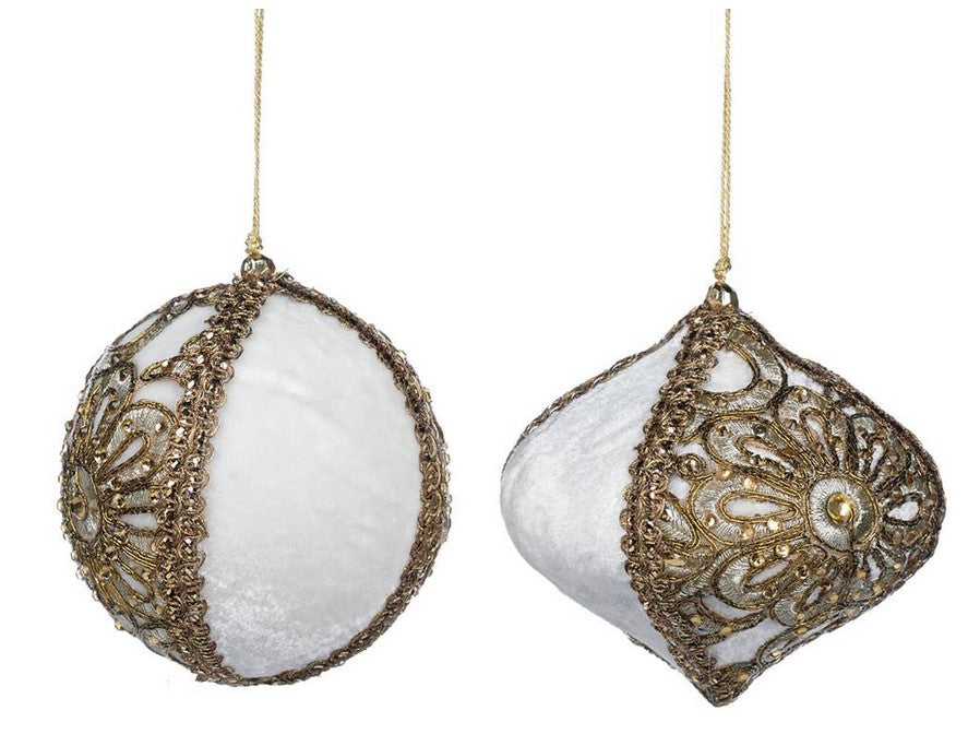 Pendente Sfera/Cipolla Crema/Oro 10 cm decorazione natalizia con finiture dorate e cordino - DeMatteis.it