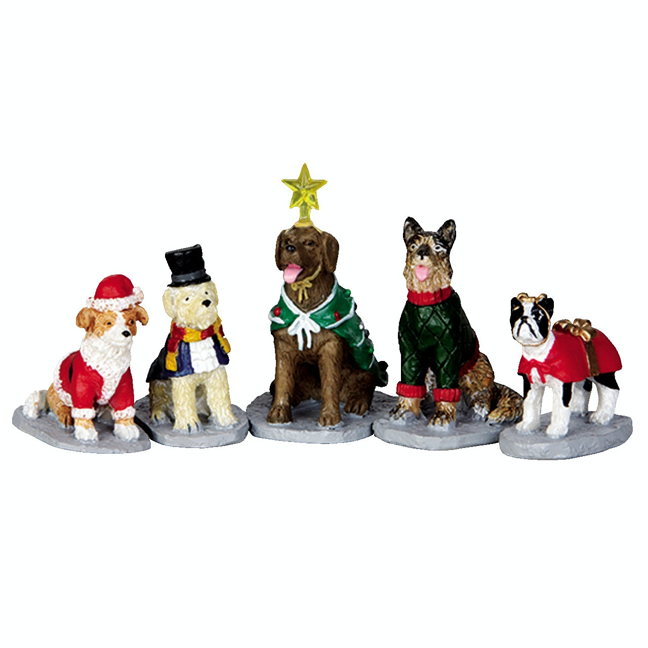 Costumed Canines Set Of5 Lemax figurine decorative natalizie di cani in costume set da 5 pezzi - DeMatteis.it