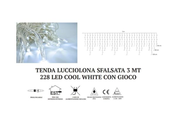 Tenda Lucciolona Sfalsata Led 228 Cool White per decorazioni natalizie con 228 luci led bianche - DeMatteis.it