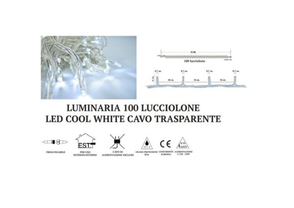 Luminaria Lucciolone Led 100 Cool White catena luminosa natalizia per decorazione interni ed esterni - DeMatteis.it