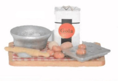 Tavolo da lavoro in miniatura in legno per presepe con accessori da cucina - DeMatteis.it