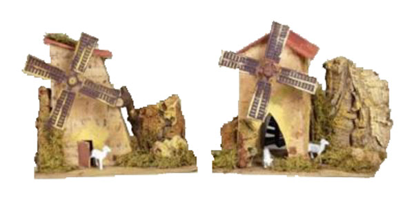 Mulino A Vento Presepe Rossi Rosa per ambientazione natalizia artigianale italiana - DeMatteis.it