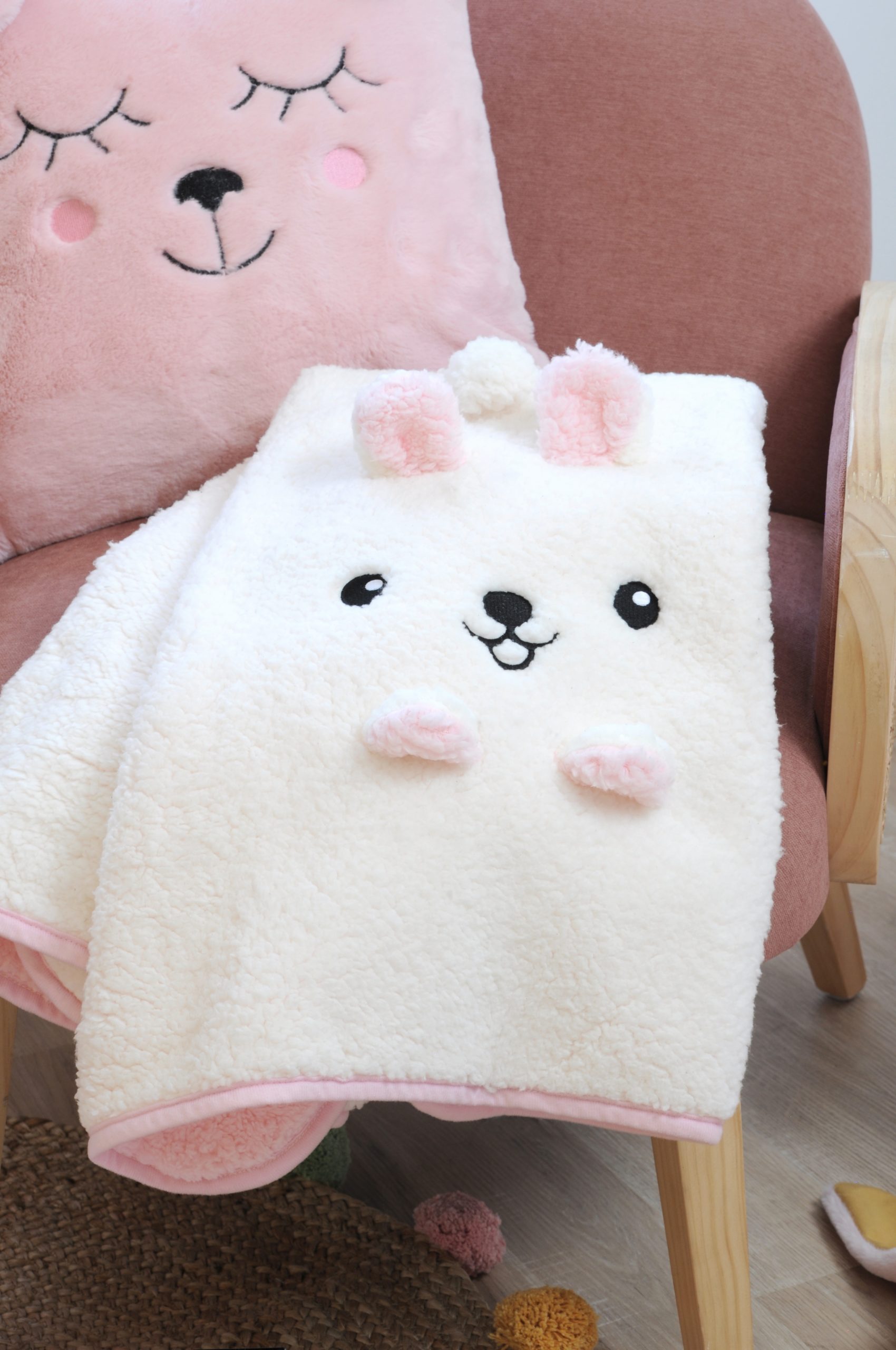 Plaid Bianco Con Pon Pon 70X100 Cm