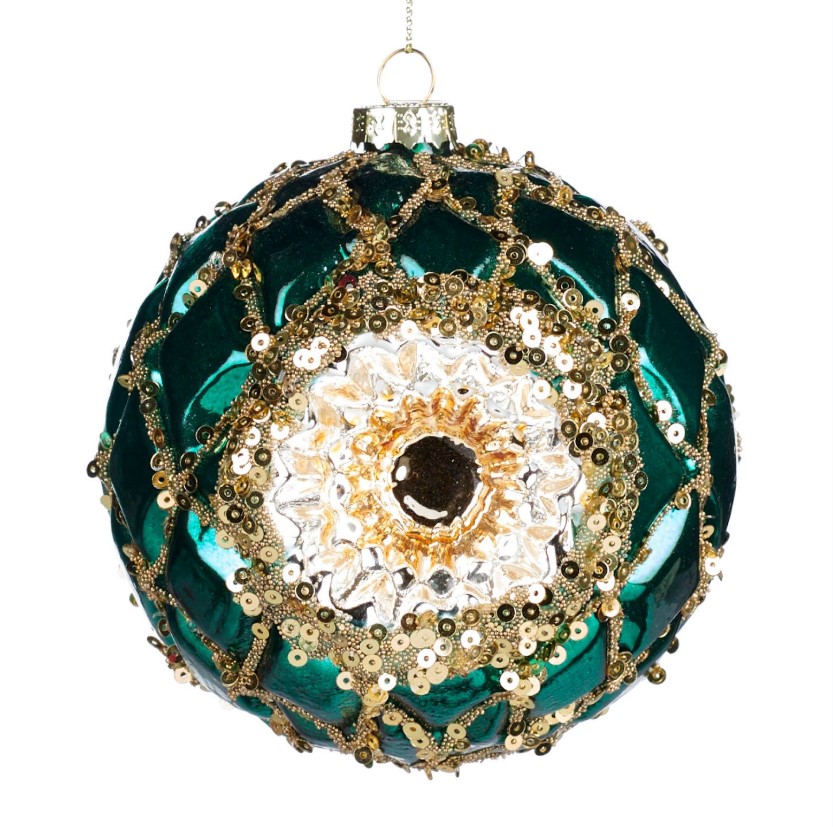 Sfera natalizia decorativa con ornamenti dorati diametro 10 cm per addobbi natalizi - DeMatteis.it