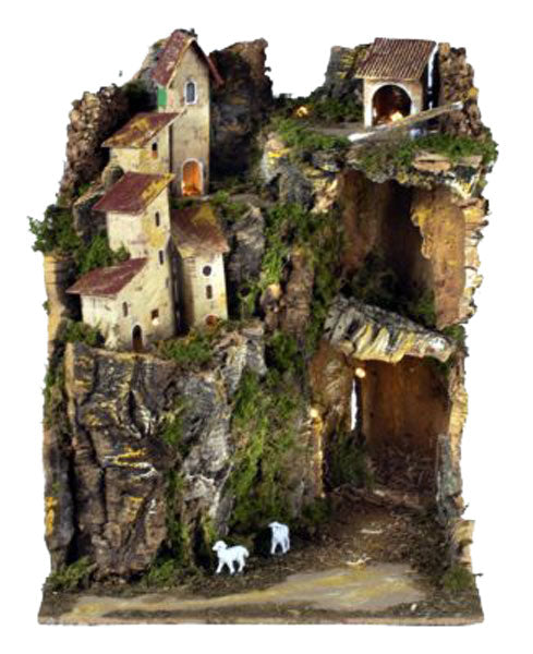 Presepe Napoletano Con Luci ambientazione natalizia artigianale con illuminazione per tradizione presepiale italiana - DeMatteis.it