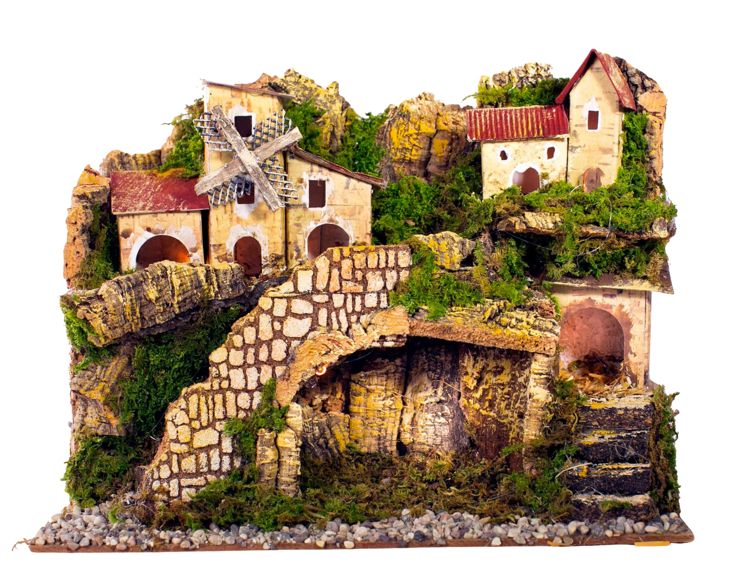 Presepe artigianale 28x15x20 cm con illuminazione elettrica Rossi Rosa per decorazione natalizia - DeMatteis.it