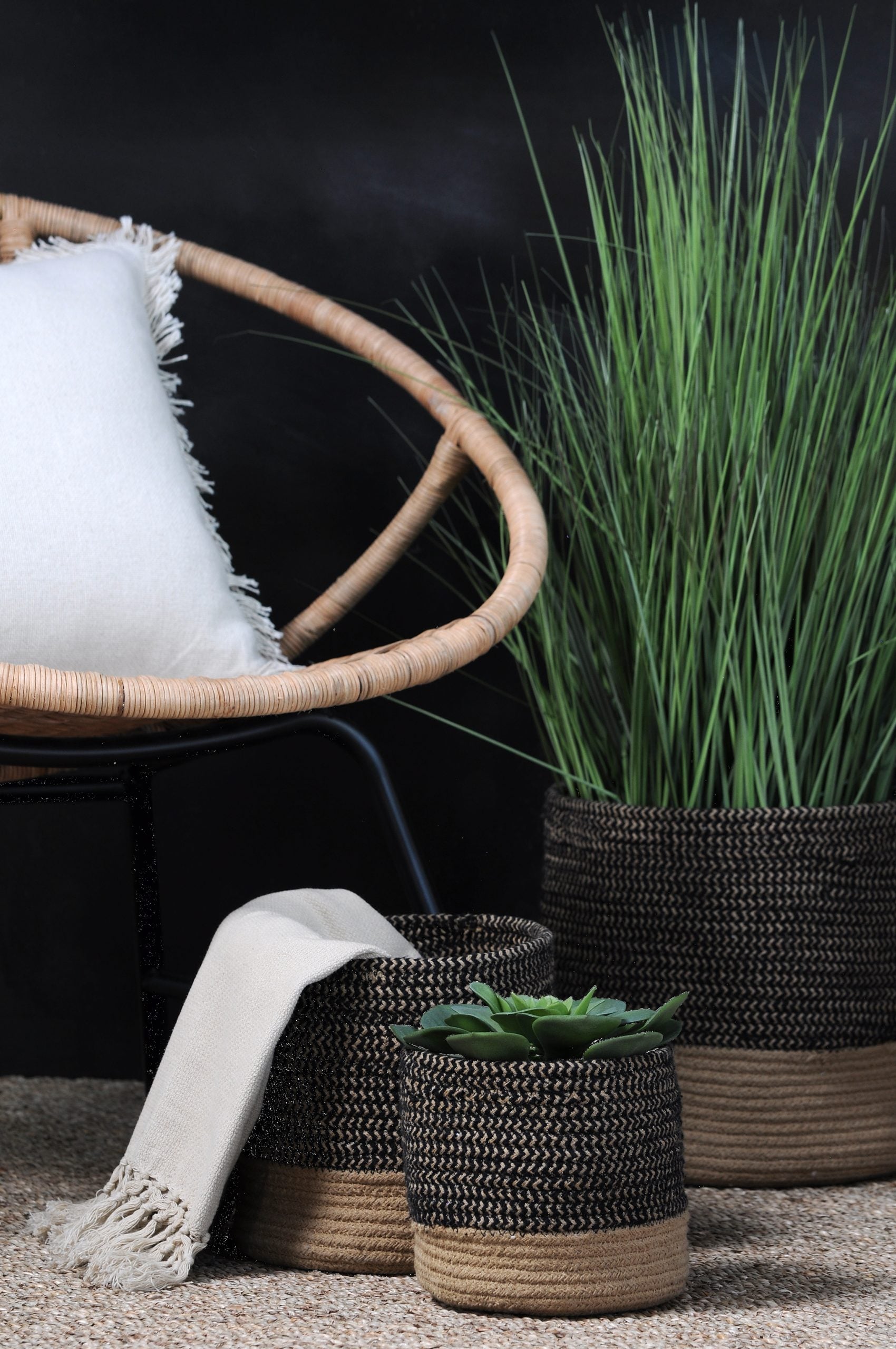 Set 3 Portavasi Juta Nero