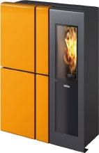 Ravelli stufa a pellet Snella per riscaldamento domestico con rivestimento arancione - DeMatteis.it
