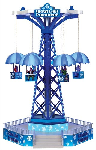 Snowflake Paradrop Lemax giostra paracadute blu per Villaggio di Natale con sei seggiolini azzurri e decorazioni fiocchi di neve | Dematteis.it